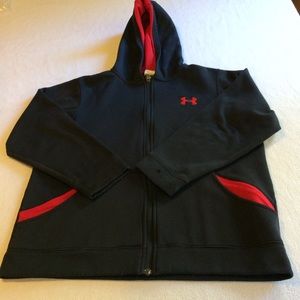 UNDER ARMOUR ZIP UP HOODIE RED BLACK YLG